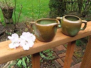 Frankoma Gracetone creamer & sugar~brown~green American art pottery Oklahoma VTG - Picture 1 of 11