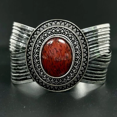 Brazalete Brazalete Premier Designs Marrón Rojo Especia Tono Plata Bandas Entrecruzadas Foto 1 de 4