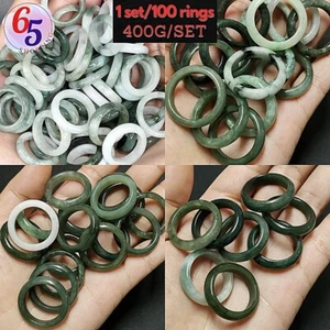 Burmese Jadeite Ring Lot 100 Pcs Assorted Sizes Colors 66++ Natural Jade 400G. - Picture 1 of 11