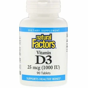 Natural Factors, Vitamin D3, 25 mcg (1,000 IU) 90 Tablets Supports Healthy Bones - Picture 1 of 2