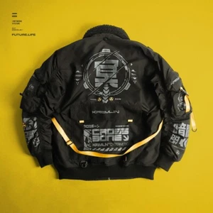 Chaqueta negra con capucha bombardero escuela cremallera completa Kremlin Crossbone para hombre - Imagen 1 de 9