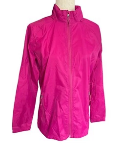 Giacca LL Bean donna L Reg rosa giacca a vento zip nylon cappuccio nascosto leggera - Foto 1 di 8