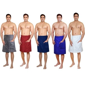 Men’s Bath Wrap Pocket Towel Bathrobe 100% Terry Cotton Adjustable Body Wrap - Picture 1 of 12