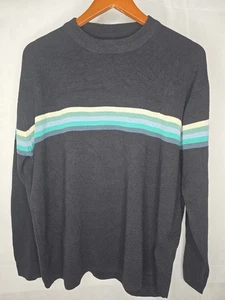 Vintage Union Bay Sweater Black Blue Stripe Long Sleeve Pullover Y2K Streetwear - Picture 1 of 19
