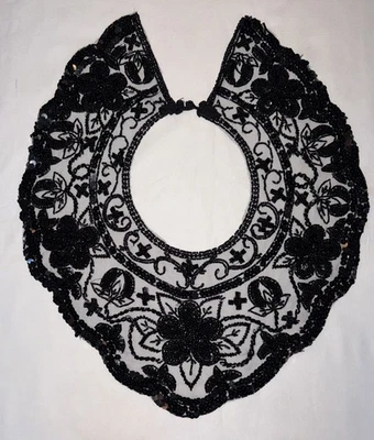Elegante Vintage Negro Cuentas Lentejuelas Cuello Burlesque Aleta Formal Vamp Foto 1 de 4