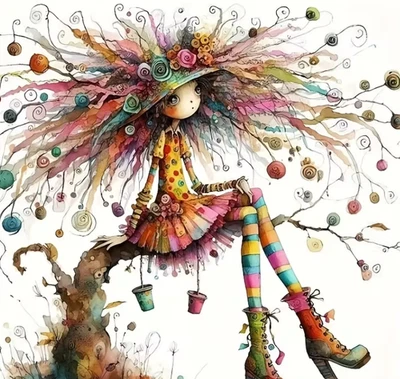 5D Diamond Art Young Girl Sitting on A Tree Stump30cmx30cm - Image 1 of 4