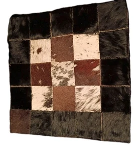 100% NEW COWHIDE LEATHER CUSHION COVER RUG COW HIDE HAIR ON CUSHION Black  - Picture 1 of 2