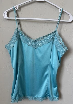 Y2k 90s Cami Worthington Sz M Teal Blue Camisole Vintage Lingerie Lace Trim - Image 1 of 4
