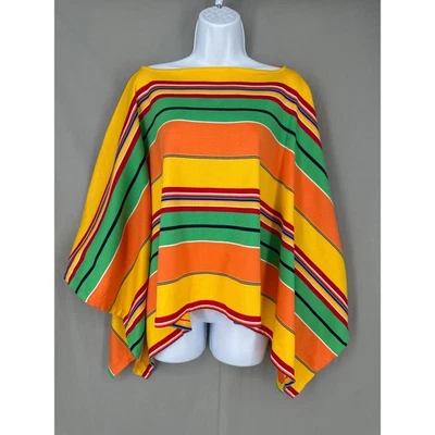 Винтажное женское пончо Ralph Lauren средний размер в желтую полоску Festival Western Aztec - Изображение 1 из 4