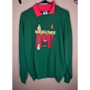 Vintage Christmas Ugly Sweatshirt Pins Green Red Collar Snowman Nutcracker Cat - Picture 1 of 4