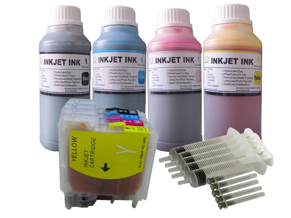 4 Refillable ink cartridge for Brother LC61 MFC-J615W -630W +ND® 4X250ML/S - Image 1 of 1