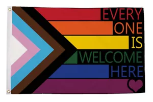 More details for everyone is welcome here flag (5ft x 3ft)