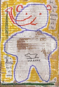 6.5x9.5 e9Art on Cardboard Elephant Duck Naive Bad Trash Outsider Art Brut Quote - Picture 1 of 2