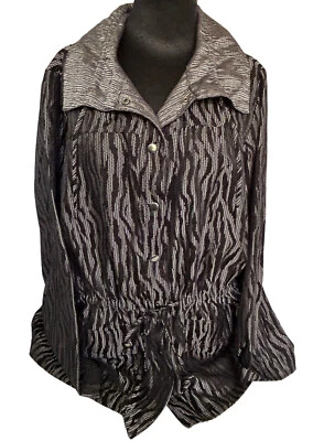 Ruby Rd Jacket Blazer Black & Metallic Silver Full Snap Elastic Waist Tie 18 - Image 1 of 4