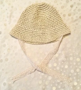 Pure Born Toddler Girl Paper Straw Hat Lace Band Sz 48cm 8-24M Eco-friendly NEW - Picture 1 of 8
