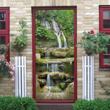 3D Wall Art Jungle Stream Waterfall Door Sticker Decal Self-adhesive Wrap Murals