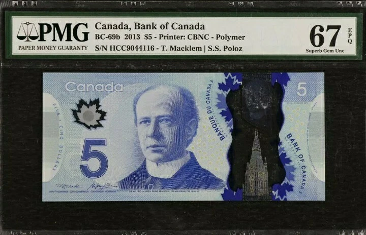 2013 Canada $5 Dollars PMG67 EPQ SUPERB GEM UNC 'Polymer' <BC-69b> - Image 1 of 2