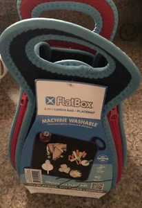 Premium FlatBox Original 2-in-1 Lunch Bag + Placemat Insulated Blue & Coral New - Picture 1 of 5