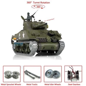 Henglong 1/16 7.0 Sherman RTR BB IR RC Tank 3898 Barrel Recoil 360° Metal Track - Picture 1 of 12
