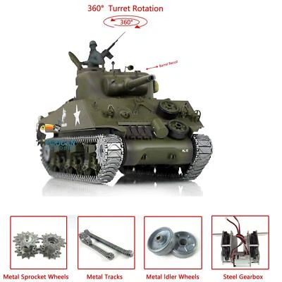 Henglong 1/16 7.0 Sherman RTR BB IR RC Tank 3898 Barrel Recoil 360° Metal Track - Image 1 of 4