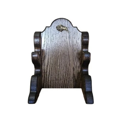 Expositor de soporte de cuchillo de madera de roble de dos lugares con acento de búfalo de latón - Acabado oscuro Foto 1 de 2