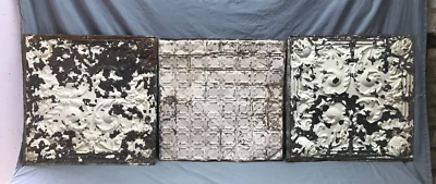 Antique Decorative Set 3 Tin Ceiling Panels 2' x 2' Shabby VTG 24" SQ 701-24B - Image 1 of 4