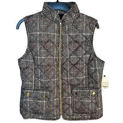 NWT St John's Bay Vest Women's Size M Brown Plaid Gold Zip Pockets Outdoor - Image 1 of 4