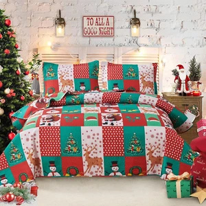 Christmas Quilt Set King Size Christmas Snowman Quilts Bedspread Rustic Plaid Pa - Picture 1 of 7