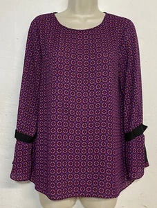 CeCe Small Blouse Purple Pink Long Bell Sleeve Round Neck Top - Picture 1 of 6