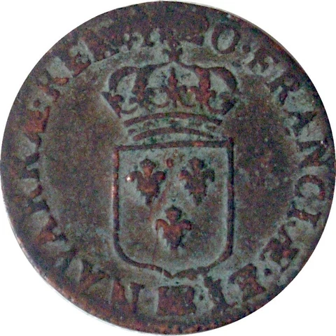 French Colonies 1720 BB (STRASBOURG) VERY RARE LIARD LOUIS XIV -Copper Coin - VF Cover