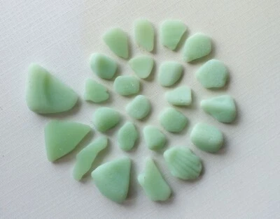 24 Pcs OPAQUE JADEITE GREEN Beach Sea Glass, Jewelry Quality Foto 1 de 4