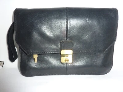 Sudhaus Vintage BLACK SOFT Leather MENS Clutch WRISTLET WITH KEY 8.5"x 6" - Image 1 of 4