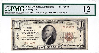 $10 1929 T1 National NEW ORLEANS Louisiana LA PMG 12 Fine! ((Mardi Gras Note)) - Image 1 of 2