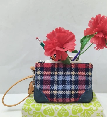 Coach Multicolor Wool Leather Trim Zipper Closure Wristlet Coin Wallet - Image 1 of 4