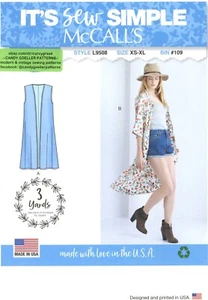 McCall's L9508 EASY 3 Yard Kimono & Duster Sz 6-24 UNCUT Sewing Pattern - Picture 1 of 6