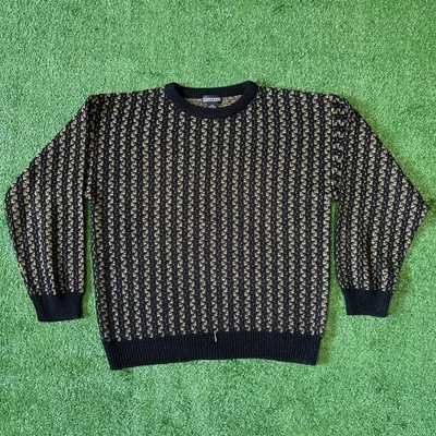 Vintage Jantzen Acrylic Knit Sweater Men’s Large Brown Black Geometric Textured  - Image 1 of 4
