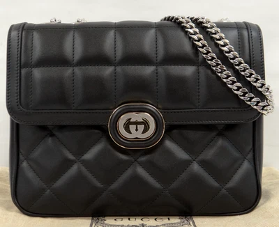 GUCCI Deco Chain Shoulder Bag 740834 Quilted Leather Black 43220412400 y - Image 1 of 4