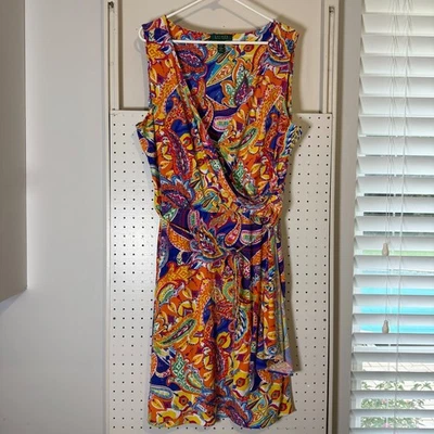 LAUREN Ralph Lauren Wrap Dress Women's 3X Multicolor Paisley Sleeveless Classic - Image 1 of 4