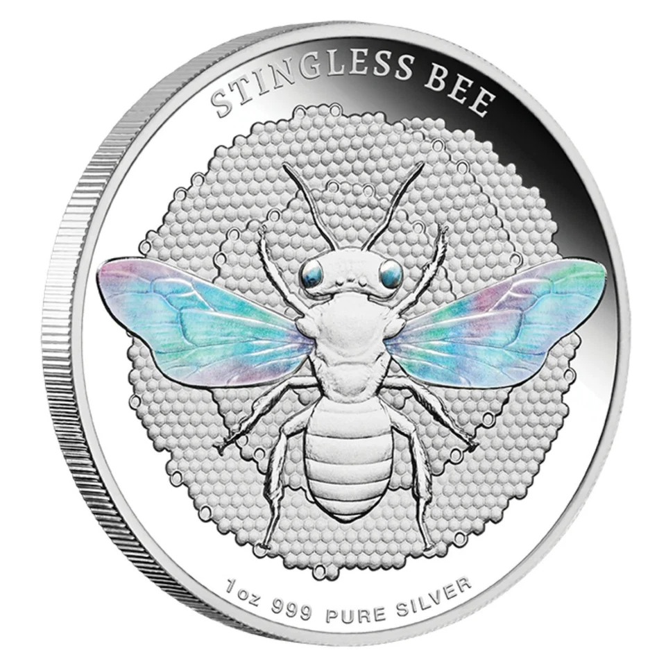 Moneda de plata de prueba de 1 oz holograma de abeja sin aguijón de abejas australianas Niue 2026 Foto 1 de 4
