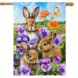 Briarwood Lane Spring Bunny Trio House Flag - Picture 1 of 4
