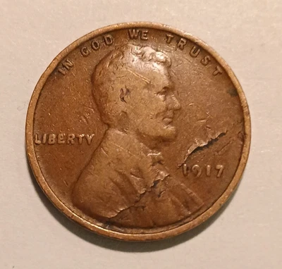 1917-P Lincoln Wheat Cent Detached peeled Lamination Mint Error Across Obverse - Image 1 of 3