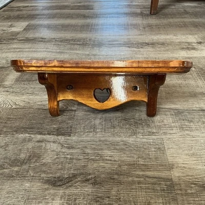 Vintage Wooden Heart Wall Shelf Glossy 11.5 Inch Rustic Farmhouse - Image 1 of 4