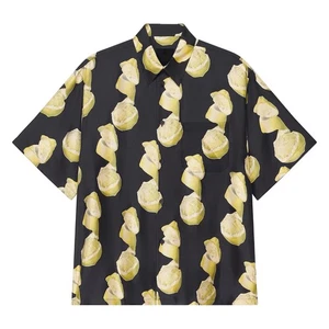 size 42 17 Givenchy Lemon Printed Silk Hawaiian Shirt Black Yellow - Picture 1 of 10