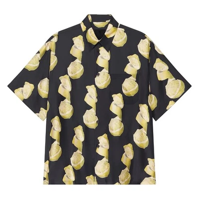 size 42 17 Givenchy Lemon Printed Silk Hawaiian Shirt Black Yellow - Image 1 of 4