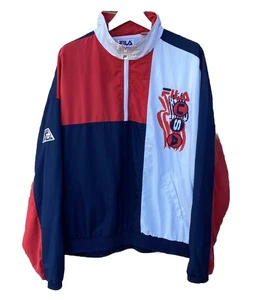 Vintage FILA USA Flag Windbreaker Jacket Colorblock Red White Blue Men Size 2XL - Picture 1 of 7