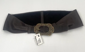 Vintage Ledergürtel Damen groß braun breit verzierte Schnalle Strass Boho 140 $ - Bild 1 von 14