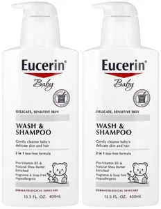 Eucerin Baby Wash and Shampoo Pro-Vitamin B5 & Natural Shea Butter 13.5oz-2 Pack - Picture 1 of 2
