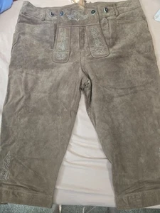Lederhose Leder Deutsche Oktoberfest Hose Braun Gr. EU 56 US 38/40 Stickerei - Bild 1 von 6