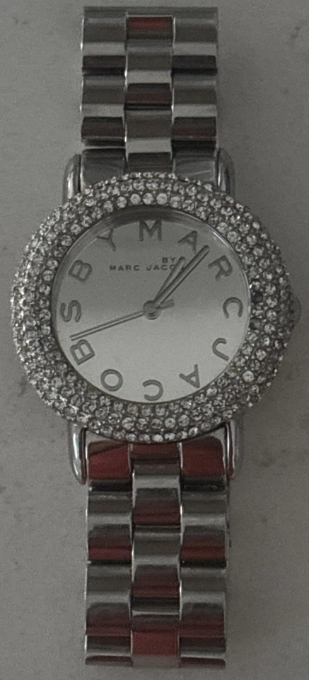 Reloj Marc Jacobs Marci Cristal Esfera Plateada Acero Inoxidable MBM3190 Batería Nueva Foto 1 de 4