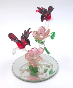Vintage handgefertigte mundgeblasene Glas Kolibri Figur 2 Kolibris mit Blumen - Bild 1 von 3